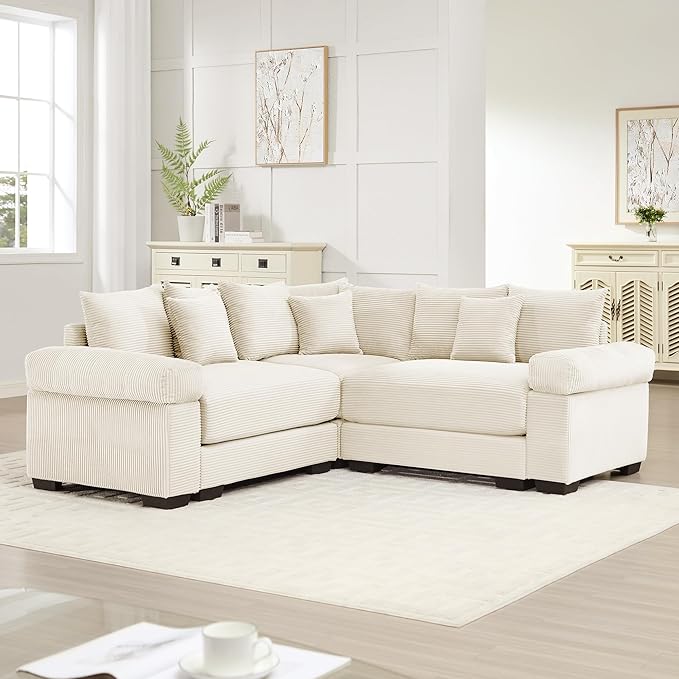Cloud Couch Modular Sectional Sofa Oversized Convertible Sofa Sectional Couches for Living Room Comfy Corduroy Upholstery Couch Deep Seat Extra-Wide Armrests Couches Beige