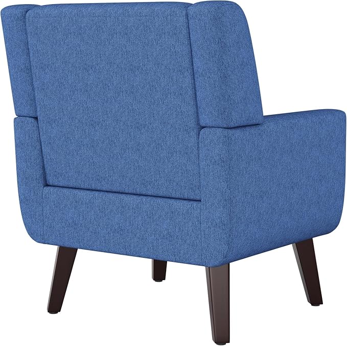 Accent Chairs Mid-Century Modern Upholstered Living Room Armchair Comfy Oversized Linen Fabric Single Reading Arm Chair with Tufted Back and Wood Legs for Bedroom Club (1 Navy)