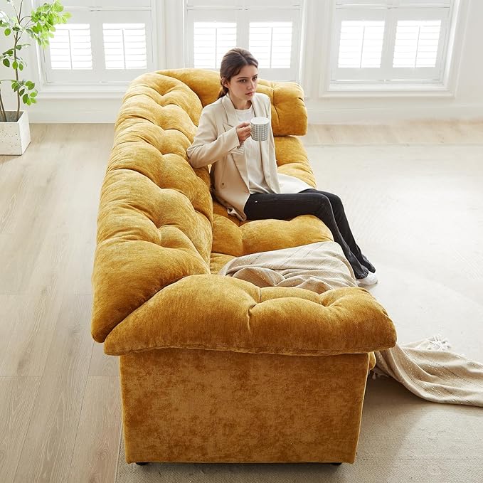 99.2 Cloud Couch Sofa for Living Room 3-Seater Oversized Couches with Thickened Armrests Plush Chenille Fabric &amp Deep Seat Cushions Sofa Modern Comfy Couches for Bedroom Office (Yellow)