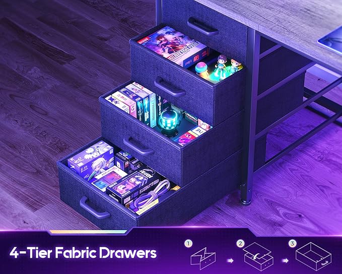 AODK L Shaped Gaming Desk with Hutch 59 Computer Desk with 4 Drawers &amp Storage Shelves Reversible Corner Desk with LED Light &amp Power Outlets Gamer Table for for Home Office Gray Oak