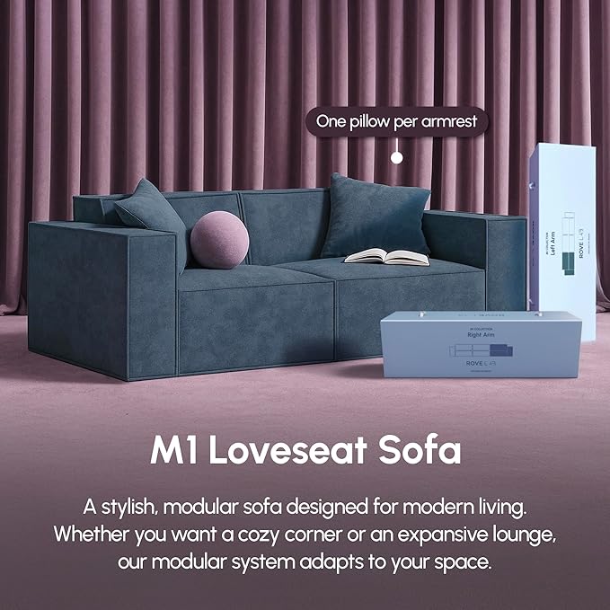 ROVE LAB Love Seat Sofa in a Box No Assembly Deep Seat and Comfy Modular Sofa Spill-Proof Fabric Modern Small Couch for Living Room Loveseats Bedroom Apartment Home Office (Platinum Grey)