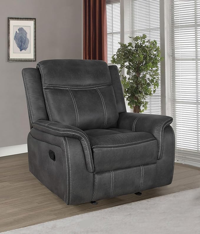 Coaster Home Furnishings - Lawrence - Leatherette Upholstered Glider Recliner Chair with Pocket Coil Cushions Padded Arms and Microfiber Upholstery - Living Room - 41-Inch - Charcoal - 603506