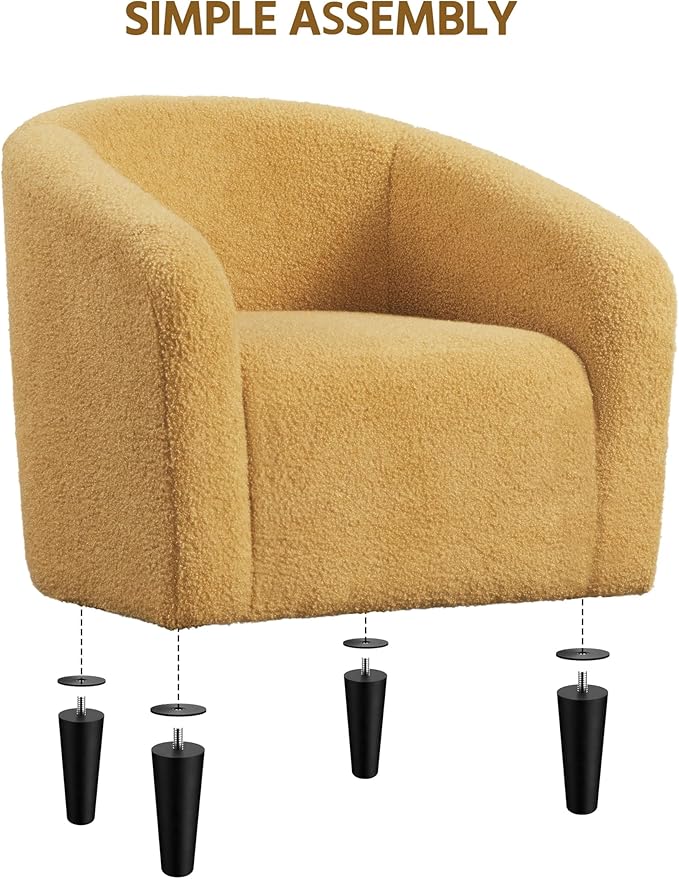 Yaheetech Accent Barrel Chair Boucle Fabric Club Chair Furry Sherpa Elegant and Cozy Soft Padded Armchair for Living Room Bedroom Reception Room Office Mustard Yellow