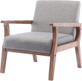 Mid Century Modern Accent Chair Linen Upholstered Armchair Comfy Living Room Chairs Single Fabric Lounge Chair Reading Chair with Solid Wood Frame Grey