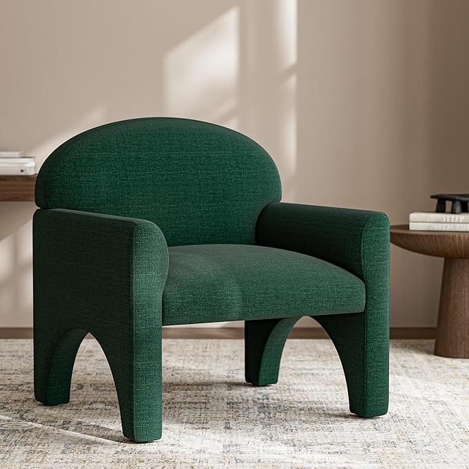 BELLEZE Modern Accent Chair Set of 2 Comfortable Upholstered Arched Design Armchair with Rubber Wood Legs for Living Room Bedroom Office - Green