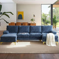VINGLI 110 Large U-Shape Sectional Sofa Couch with 51 D Double Chaise for Living Room Modern Sectional Couch Set with Soft 5.9 Thickness Seating Padding Chenille FabricMetal Gold Legs(Blue)