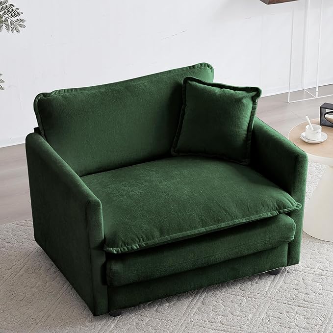 41.4 Chenille Oversized Accent Chair Comfy Single Sofa Cloud Couch Chair Modern Luxury Armchair with Pillow for Living Room Bedroom Apartment Office Green