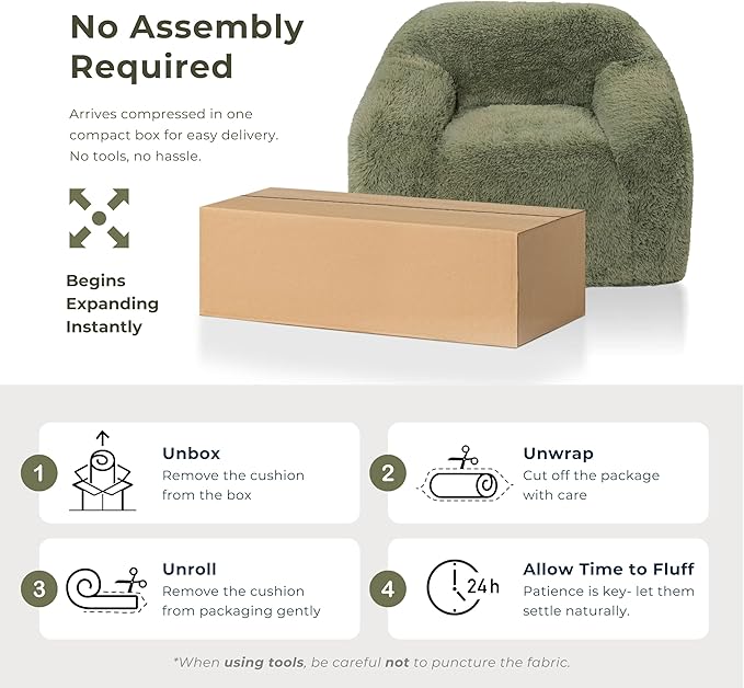 Furniture of America Fexon Modern Upholstered 1-Seater Foam Sofa Chair with Curved Arm Compressed Couch in a Box No Assembly Required for Living Room Home Theater and Office Sage Green
