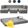 Mjkone Convertible Futon Sofa Bed Multifunctional Sleeper Sofa Queen Size Velvet Memory Foam Fold Out Couch with 3 Ottomans Guest Sleeper for Living Room Fashionable Light Gray