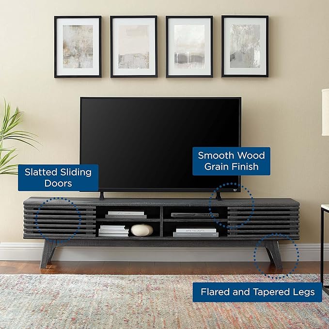Modway Render Mid-Century Modern Low Profile 70 Inch Media Console TV Stand in Charcoal 70