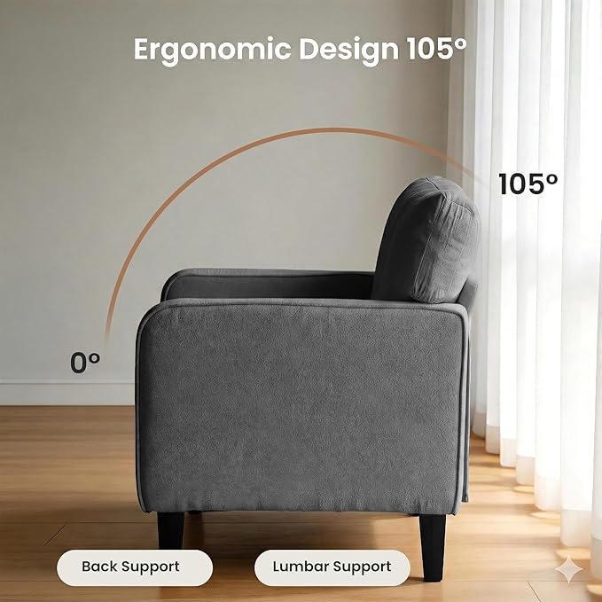 Simple Deluxe Modern Accent Chair Stylish Armchair for Adults with Backrest Cozy Lounge Seat Perfect for Living Room Bedroom Reading Nook Waiting &amp Reception Area Grey
