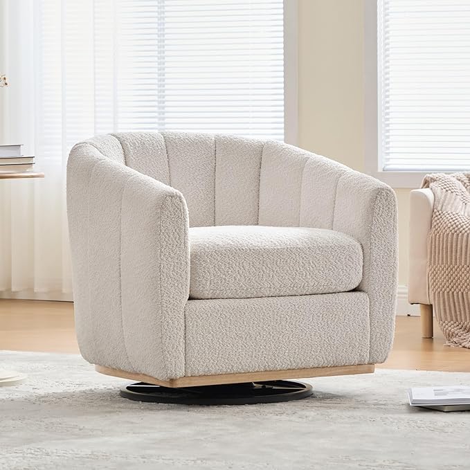 Velvet Swivel Accent Chairs Set of 2 32.3 W Modern Upholstered Pumpkin Barrel Chairs Single Sofa Armchair for Living Room Ivory 2.
