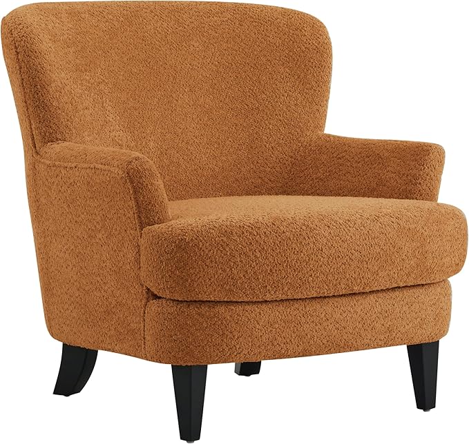 Christopher Knight Home Winnie Boucle Upholstered Wingback Accent Chair and Ottoman Footrest Living Room Lounge Chair and Ottoman Set Bedroom Comfy Reading Chair with Footrest Stool Caramel Orange