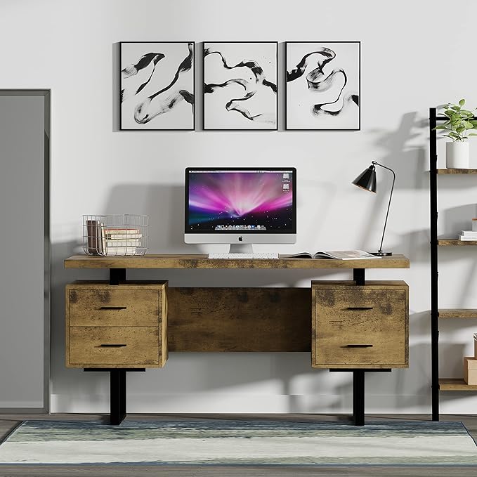 60'' Mariposa Home Office Computer Desk - Reclaimed Brown Top Reclaimed Brown Body Black Metal Black Hardware