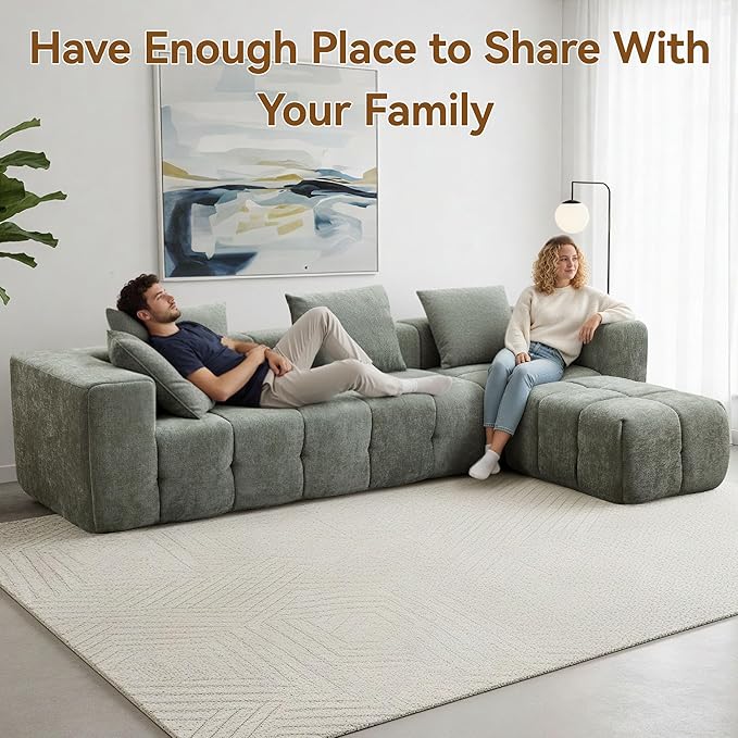 119 Oversized Cloud Boneless Couches for Living Room Modern Tufted Modular Sectional Sofa with Deep Seat &amp Movable Ottoman L Shaped Memory Foam Chenille Couch No Assembly Required Green