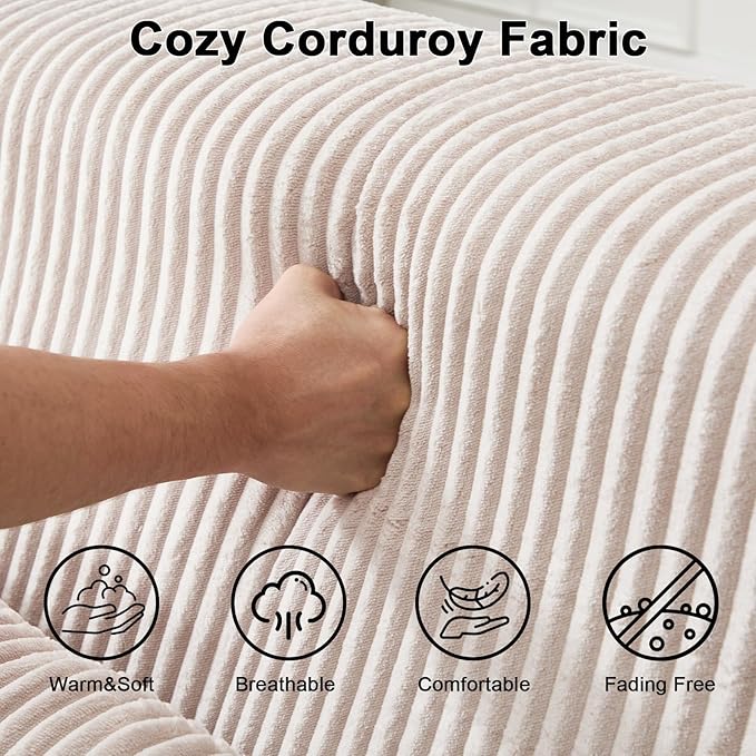 Boneless Chair for Small SpaceCorduroy Cloud Chair Foam Couch with Wide ArmrestFluffy Comfy Reading Single Sofa Chairs for Living Room Bedroom Apartment (Beige)