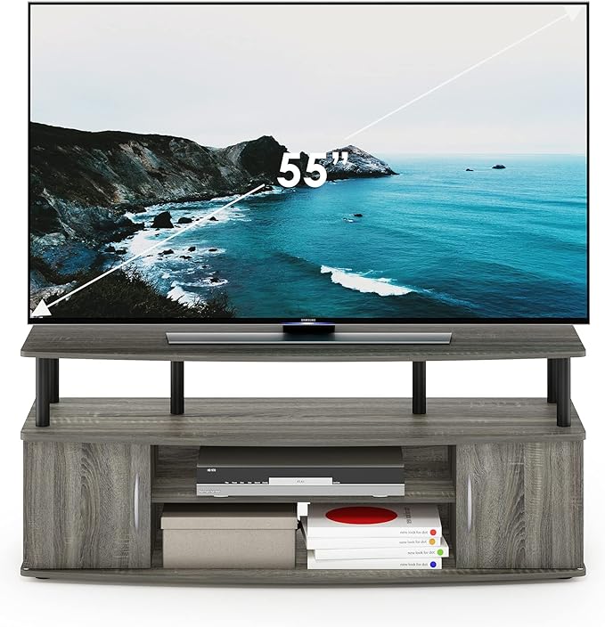 Furinno JAYA Large Entertainment Stand for TV Up to 55 Inch French Oak Grey/Black