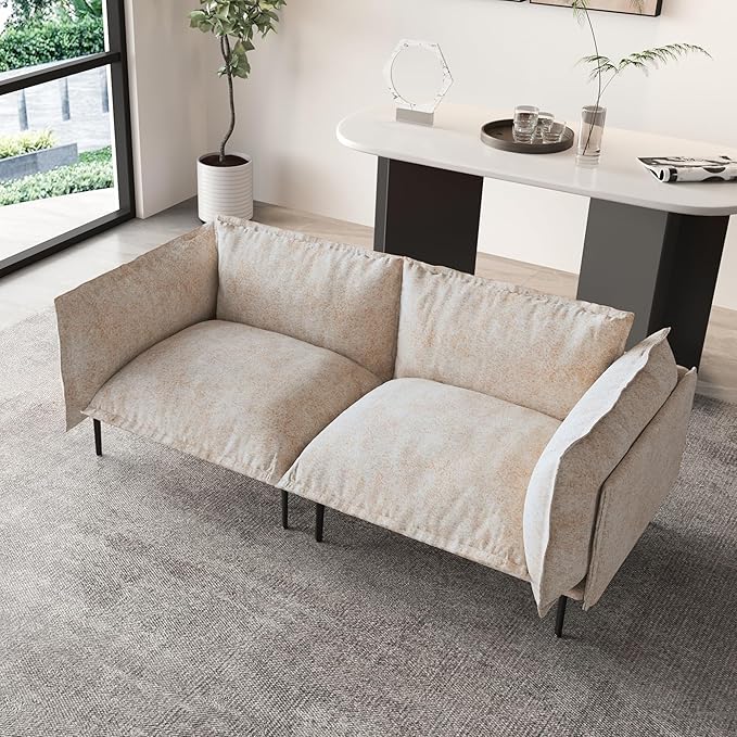 WJShome Velvet Modular Sectional Couch 74 Loveseat Cloud Couch with Deep Seat Sofa 2-Seater Sofa with Removable Cushions for Livingroom with 8 High Legs for Small SpacesOatmeal