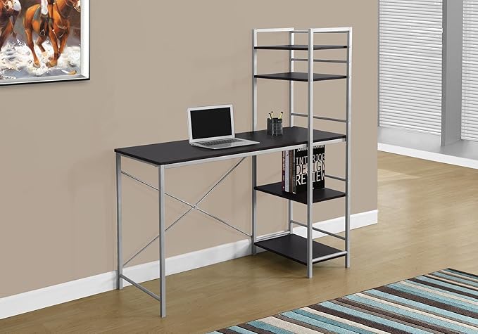 Computer Desk Home Office Laptop Storage Shelves 48 l Work Brown Laminate Grey Metal Contemporary Modern