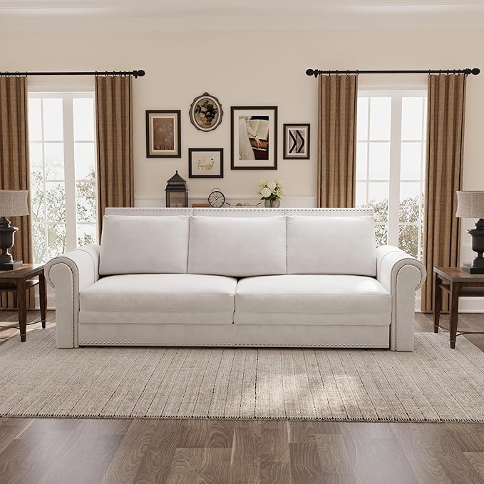 93.7 Velvet Convertible Sleeper Sofa 3 in 1 King Size Pull Out Sofa Bed Loveseat Couch for Living Room Bedroom Cream White