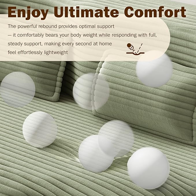 78” Floor Sleeper Sofa Bed Modern 2 in 1 Full Size Foldable Mattress with 2 Pillows Convertible Boneless Couch with Deep Seat for Living Room No Assembly Required (Green &amp Corduroy) | No Assemb