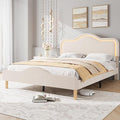 IDEALHOUSE Full Size Bed Frame with LED Lights Velvet Upholstered Platform Bed with Adjustable Headboard for Kids/Girls Wooden Slats Support No Box Spring Needed Beige