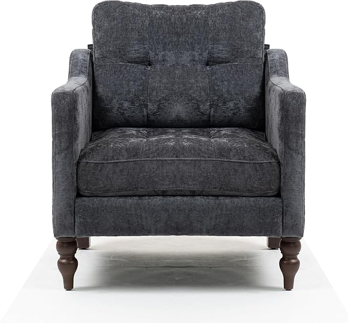 Ball &amp Cast Mid-Century Accent Chair for Living RoomReading Chair for Bedroom with USB Ports&ampSide PocketModern Accent Arm Chair W/Wide Backrest&ampRetro Wood LegsChenille Upholstered Comfy