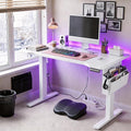 EnHomee Standing Desk with RGB LightsAdjustable Gaming Desk 48 x 24 HeightComputer Desk with 3 Memory Presets &amp Ergonomic Curved TopSit Stand Office Desk with Storage Bag &amp HookWhite