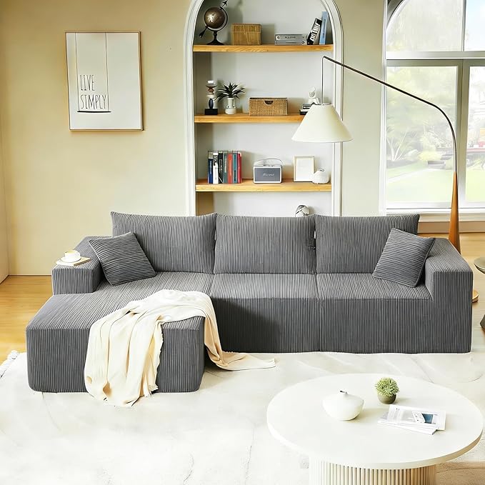 108 Sectional Couches for Living Room Cloud Couch Sofa with L-Shape Upholstered Boneless Couchs Modern Modular Sectional Couch with Chaise