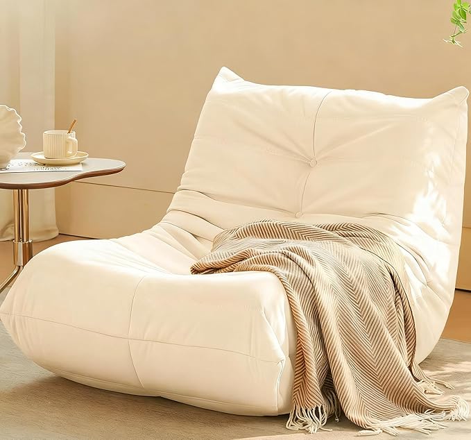 Luxury Accent Chair Microfiber Comfy Chair with Button-Tufted Details Armless Lounge Chair Modern Living Room Furniture for Bedroom Apartment &amp Gaming Room (Beige)