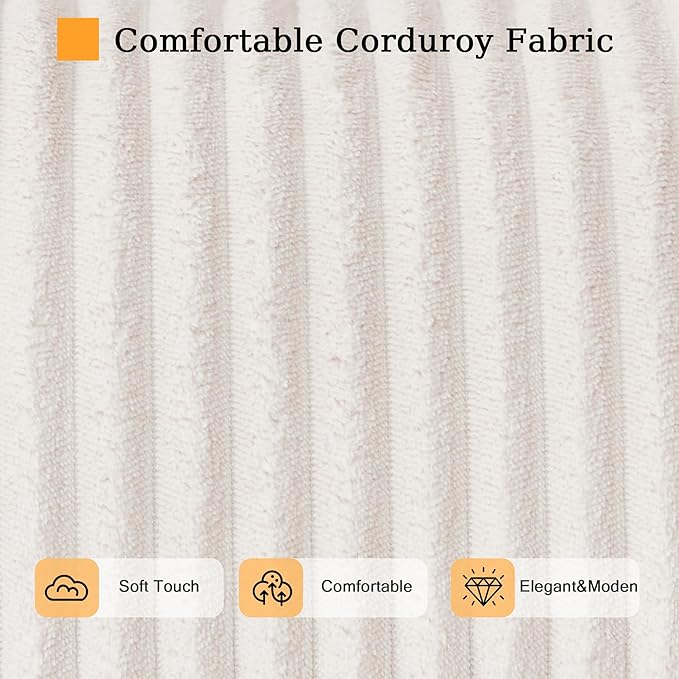 AHMED Boneless Chair Corduroy Cloud Chair Foam Couch with Wide Armrest&ampPillow No Assembly Reading Single Sofa for Living Room/Bedroom/Apartment Beige