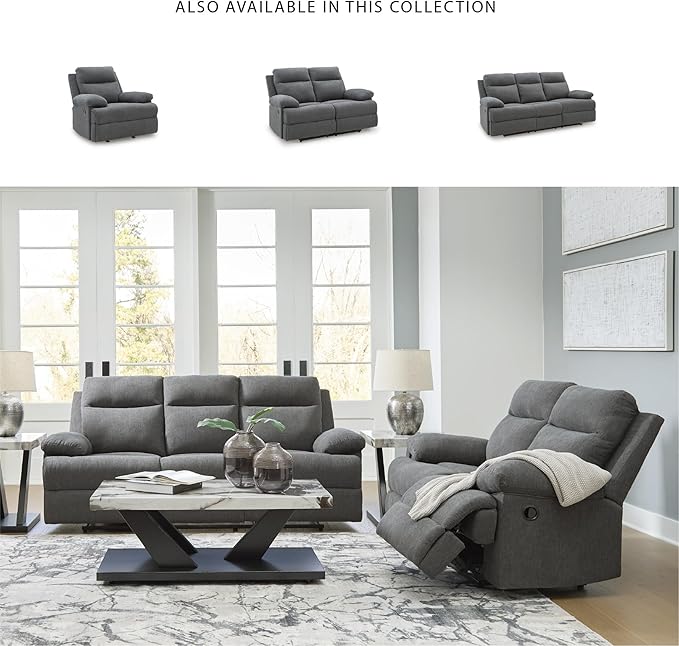 Signature Design by Ashley Yarrow Lane Classic Chenille Manual Pull Tab Reclining Sofa with Drop Down Table and USB Charging Gray