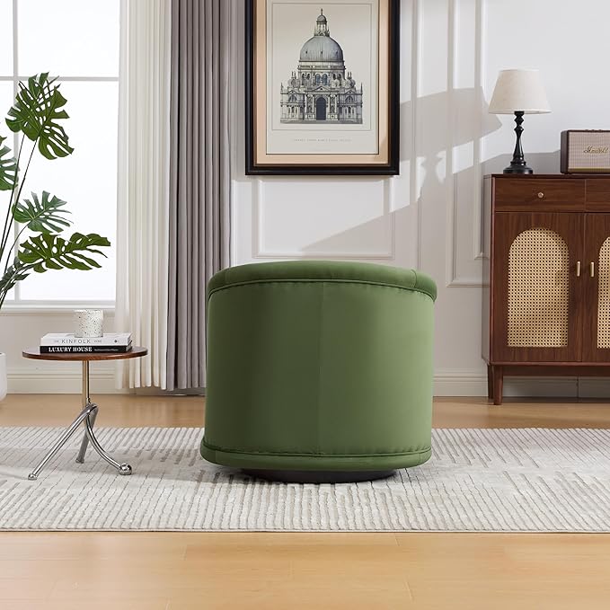 KEIKI 30.7 Swivel Accent Chair 360° Rotating Velvet Upholstered Armchair with Curved Back Single Sofa Chair for Living Room Bedroom Office Green