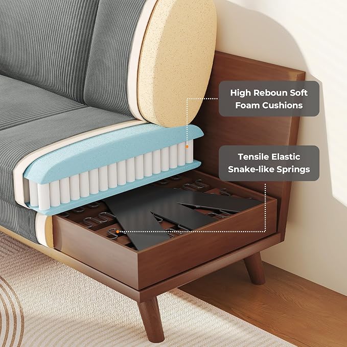 68 Dark Gray Corduroy Loveseat Sofa Comfy Deep Seat Couch with Spring Cushion &amp Solid Wood Frame Modern 2-Seater Sofa for Living Room Bedroom Office