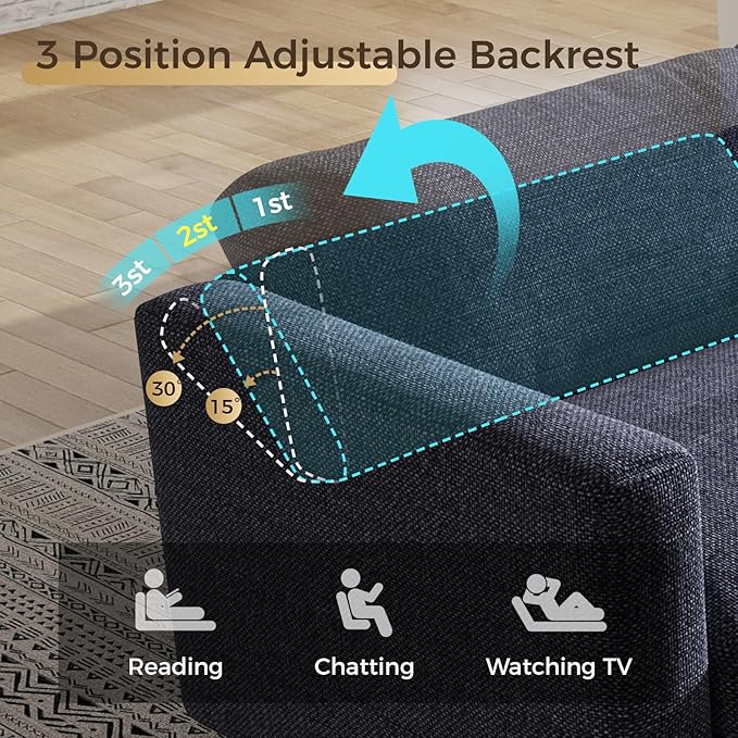 KKL Oversize Modular Sectional Sofa Couches for Living Room 113 L Shaped Sofa with Adjustable Backrest Couch Down Filled Sectional Sofa with Storage Ottoman Chenille Blue