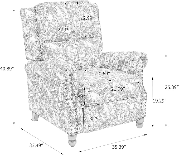 Recliner Chair Modern Pushback Armchair with Adjustable Backrest &amp Footrest for Bedroom Living Room (Rococo GreenSet of 1)