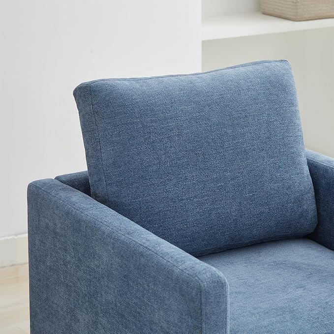 360° Swivel Accent Chair Square Modern Comfy Chair with Metal Base &amp Thicked Cushion Upholstered Lounge Reading Armchair Cloud Sofa Chairs for Living Room Bedroom Office Club(Chenille Blue)