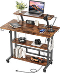 Adjustable Height Standing Desk with Power Outlets Rolling Stand Up Desk with Monitor Stand and Storage Shelves 31.5 Small Mobile Computer Desk Portable Laptop Table (Retro Brown)