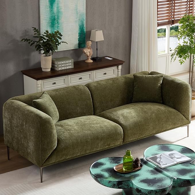 MEETAKING 82.7 Modern Sofa 3-Seater Boucle Couch with Metal Legs Luxury Deep Seats Cloud Sofas Minimalist Living Room Couches for Apartment Home Office Bedroom - Green