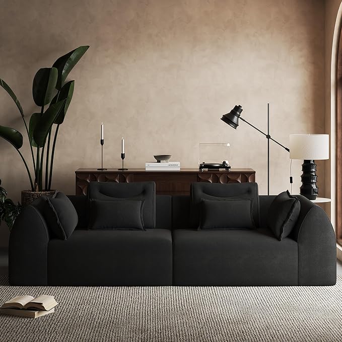 100 Oversized Sectional Sofa Chenille 3 Seater Couch Large Boneless Couch Sectional with Deep Seat Modern Cloud Sofa for Living Room Bedroom No Assembly Required Black