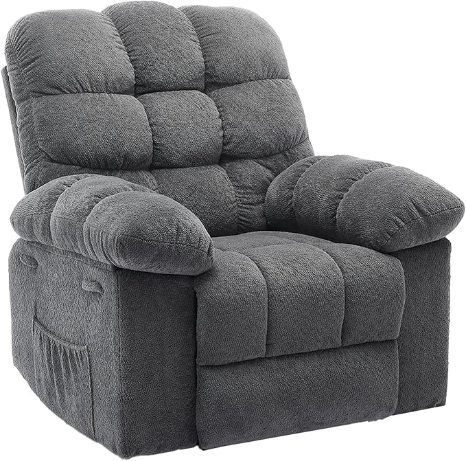 Manual Recliner ChairErgonomic Overstuffed Breathable Fabric Reclining Chair with Side Pocketsq235 Steel Frame Lazy Boy Recliner Single Sofa for Living Room Bedroom