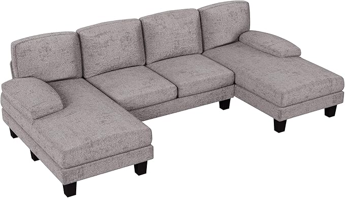 YESHOMY Sectional Couch for Living Room Modern Cloud Couch with Deep Seat and Chaise U-Shaped Sofa Couches with Padded Armrest for Small Apartment (Chenille Grey)