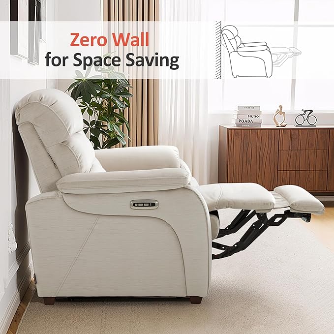 MCombo Power Zero Wall Hugger Recliner Chair for Small Space RV Living Room Power Recliner with Adjustable Headrest USB &amp USB-C Charging Ports Fabric ST257 (Beige)