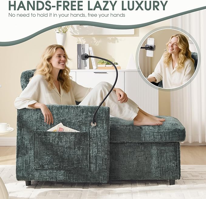 HOMEFUN Sleeper Chair Bed Lazy-Friendly Indoor Chaise Lounge with Storage Cell Phone Bracket Multifunctional Sofa for Bedroom Living Room Small Space Adults