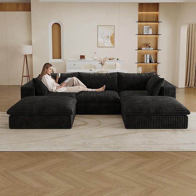 Cloud Compressed Modular Sectional Sofa with 2 Ottomans - Modern U Shaped Boneless Couch with Deep Seat Upholstered Sectional Couches for Living Room No Assembly Required | Plush Wider Armrest Dow