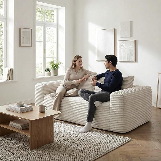 LIKIMIO 71 Boneless Loveseat Sofa in a BoxCorduroy Deep Seat Cloud Couch No Assembly Required Space-Saving Design for Compact Living Room Apartment Home Office Beige
