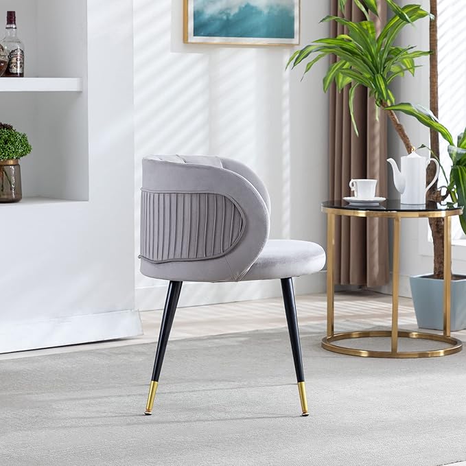 Grey Velvet Lounge Chair Black Metal feet Unique Back Design Suitable for Office Living Room Bedroom