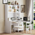 Merax Computer Desk with 90 Degree Rotating Desktop L Shaped Office Desk with Storage Drawer and Cabinets Writing Desk with Shelves for Study Work Desk for Office Bedroom Living Room White