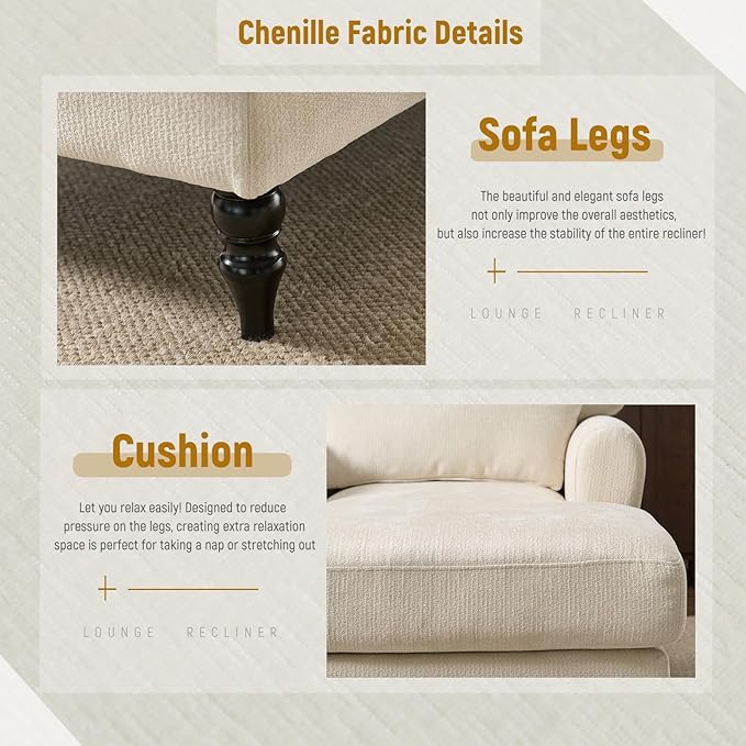 Accent Chair 51'' Modern Armchair for Living Room Upholstered High Back Lazy Sleeper Armchair Recliner for Woman Chaise Lounge Chair Indoor Single Reading Sofa Chair with Wood Legs (White)