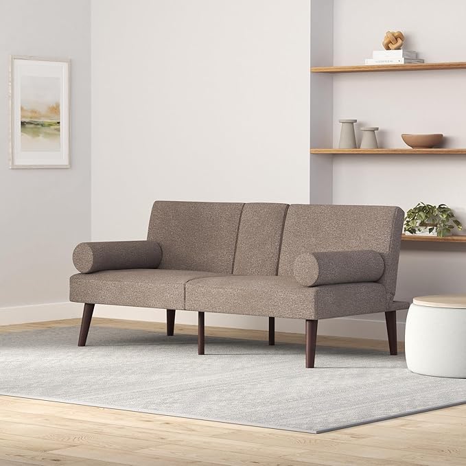 Best Choice Products Mid-Century Modern Upholstered Futon Convertible Folding Sofa Bed Small Couch w/Rounded Armrests 2 Cupholders - Gray